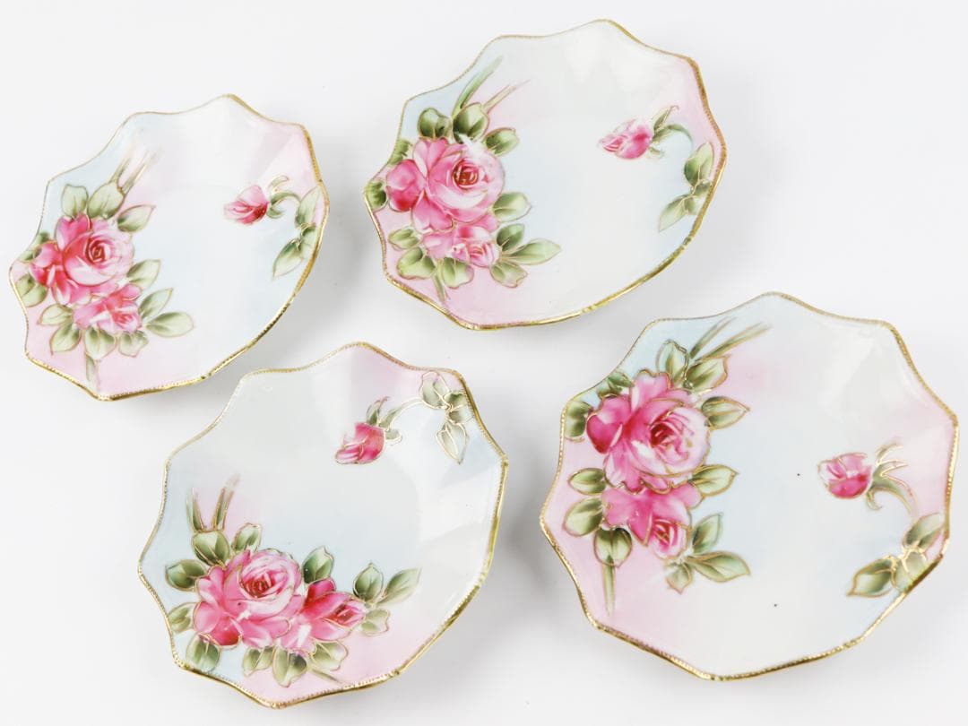 オールドノリタケ ハンドペイント 金彩薔薇絵 プレートセット 4枚 23cm