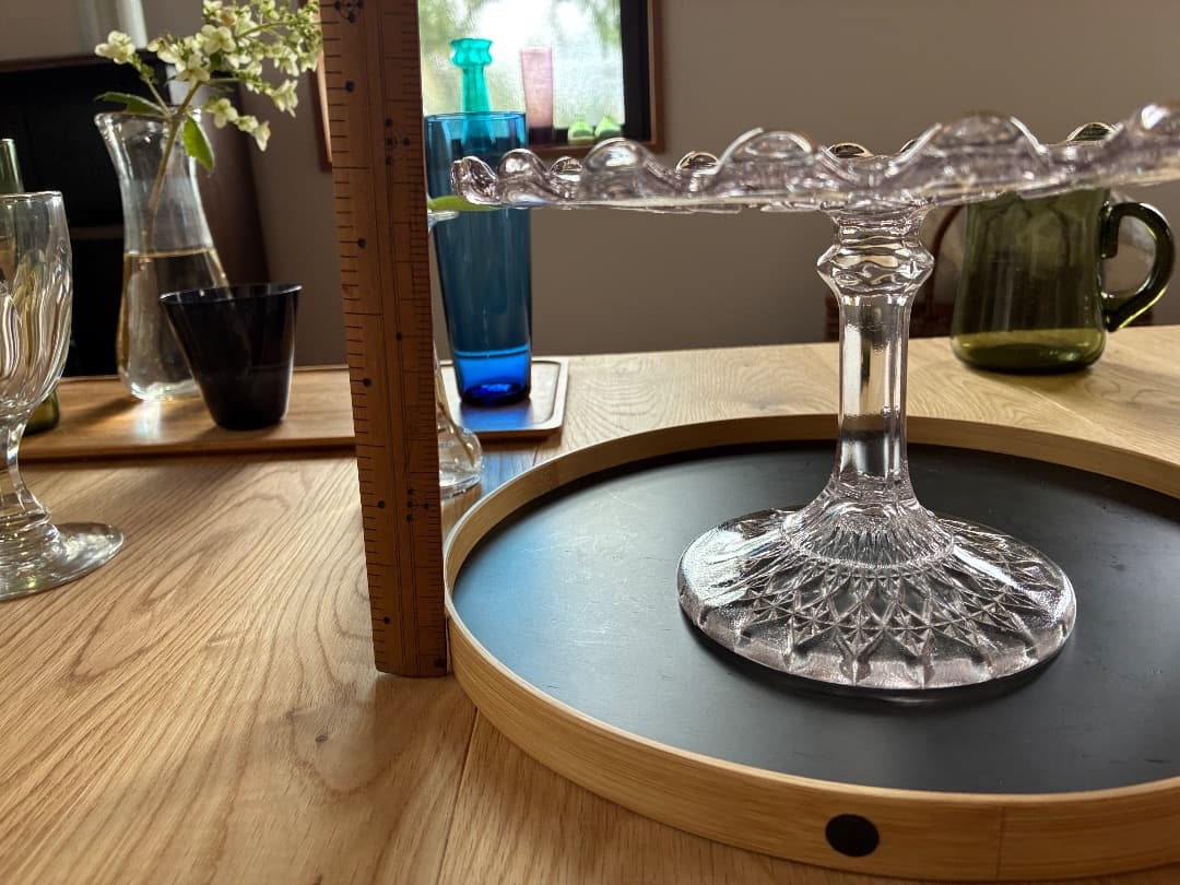 【英国アンティーク】　カットガラス ケーキスタンド