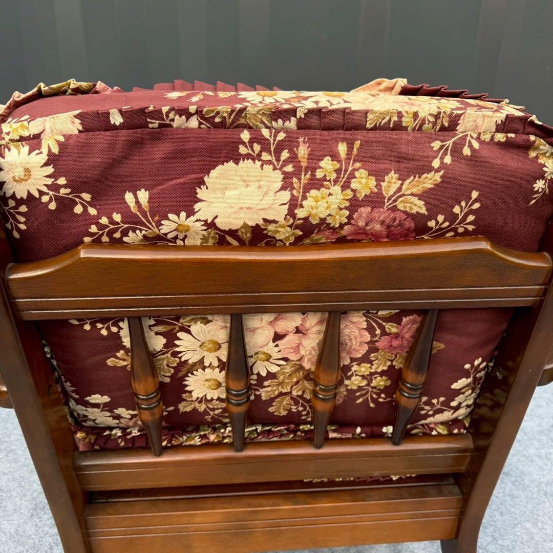 花柄 クッション 木製 アンティーク調 一人掛けチェア カリモク風②