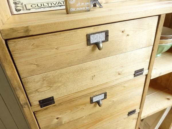 サイズデザインオーダー可！４枚バッタン扉キャビネット●ナチュラルブラウン受注製作