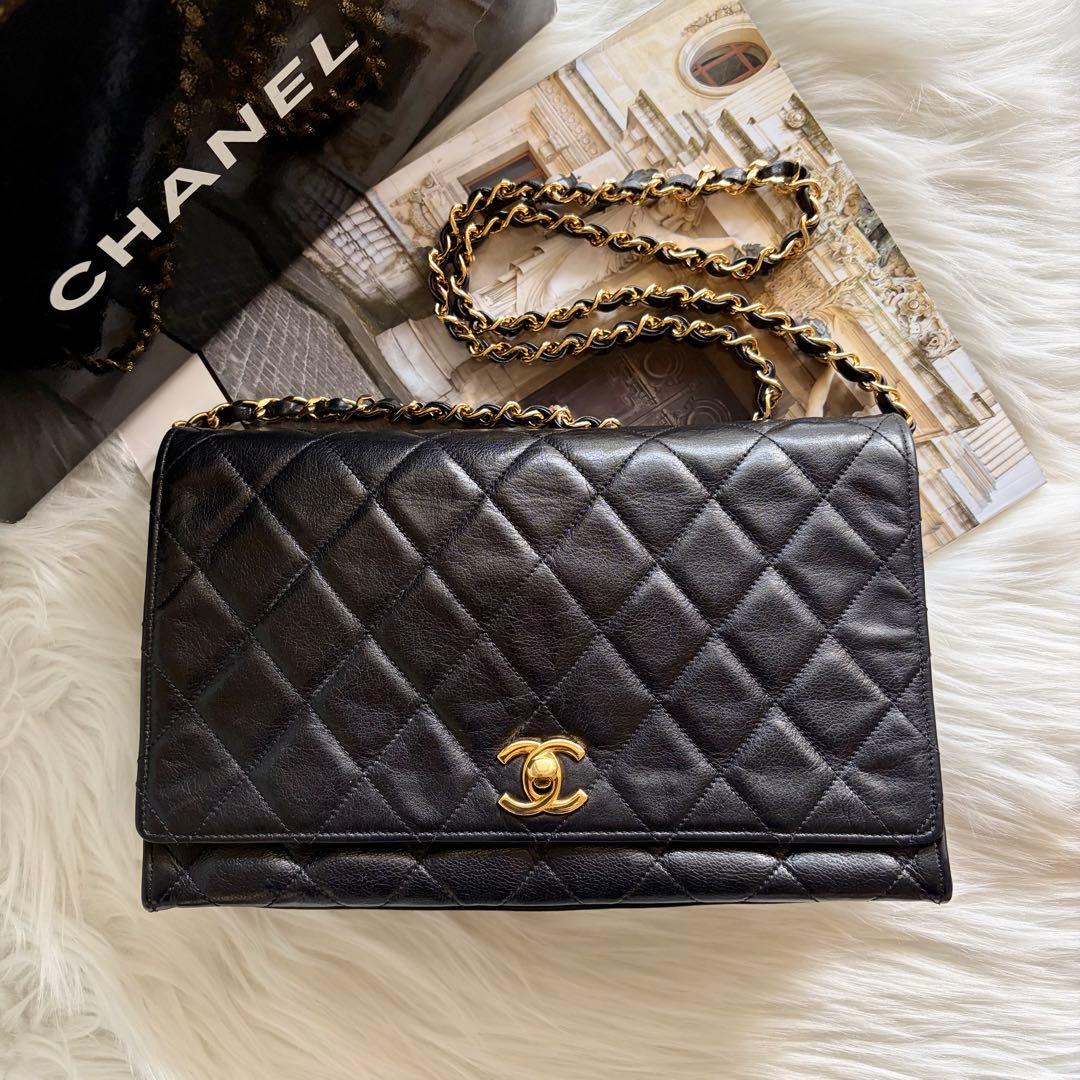 シャネル CHANEL マトラッセ チェーン ショルダーバッグ ラム ブラック