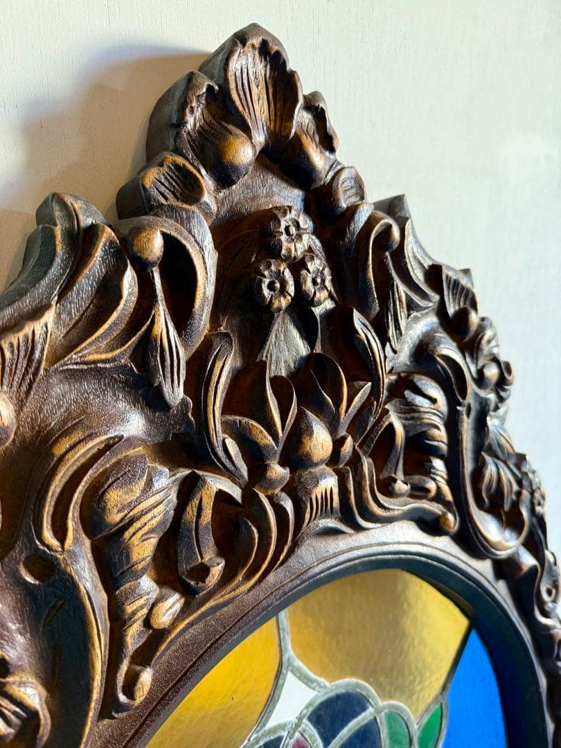 引取り限定 フレーム付き ステンドグラス オブジェ 窓枠