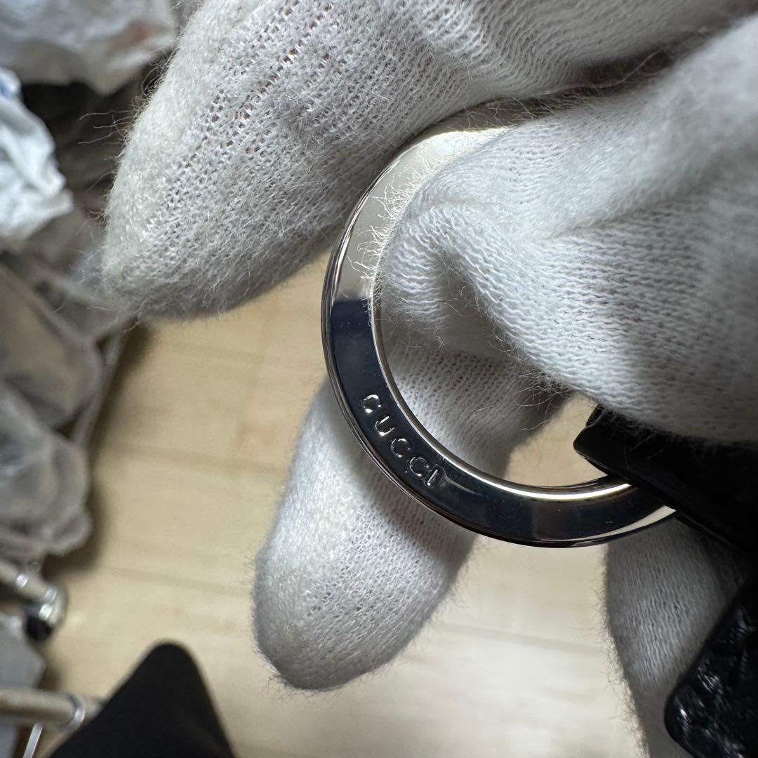 【新品同様】グッチ GUCCI キーリング シマ　GG レザー ブラック　黒