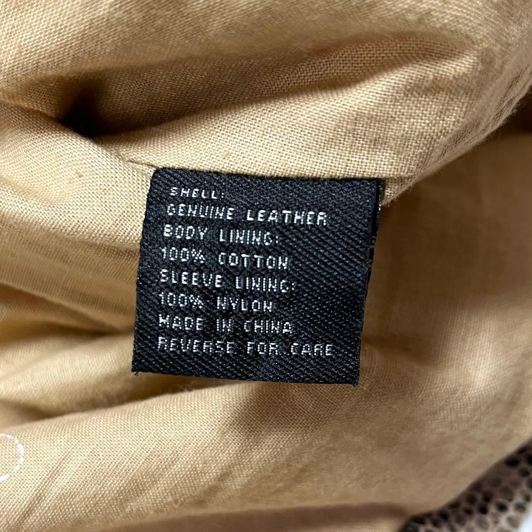 【希少!】パイソン柄 本革 シングルライダースジャケット 裏地ロゴ バッグロゴ