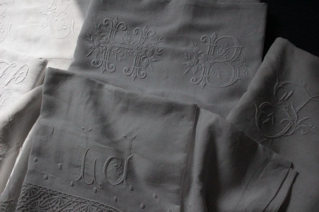 フランスアンティークイニシャルシーツ/モノグラムカバー/MONOGRAM“HB”