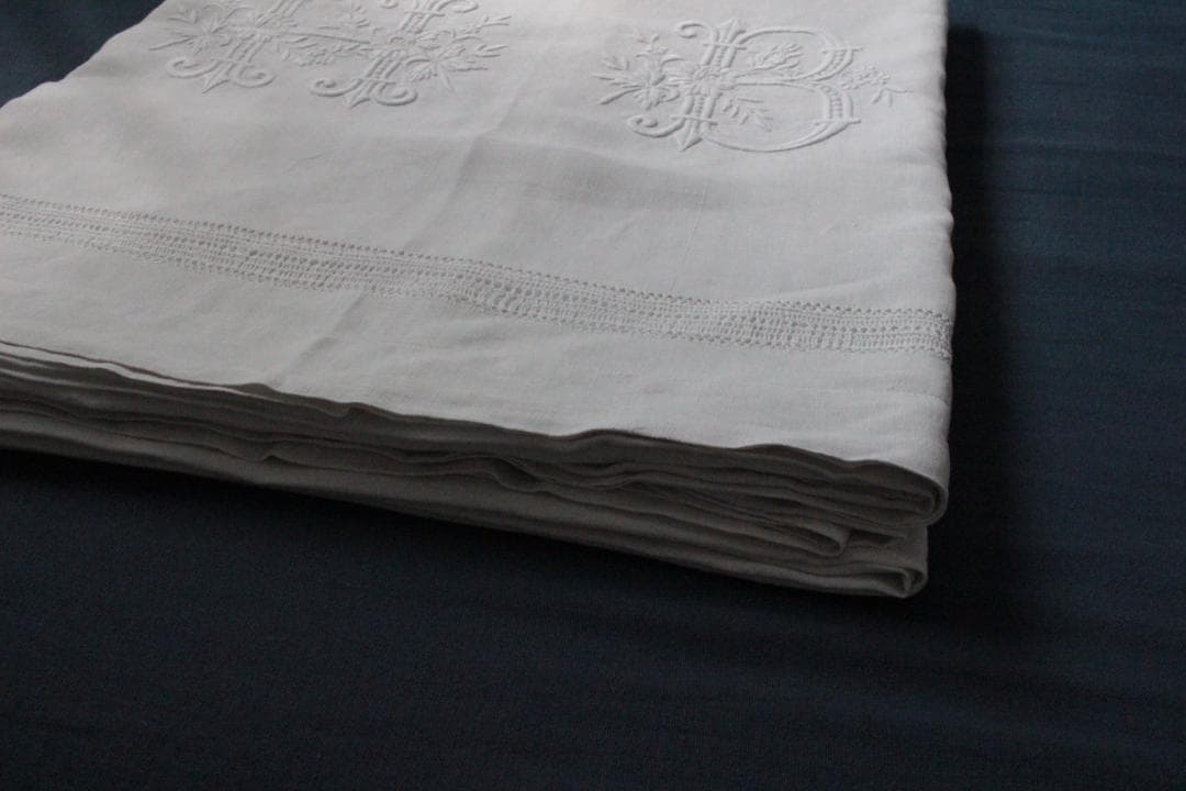 フランスアンティークイニシャルシーツ/モノグラムカバー/MONOGRAM“HB”