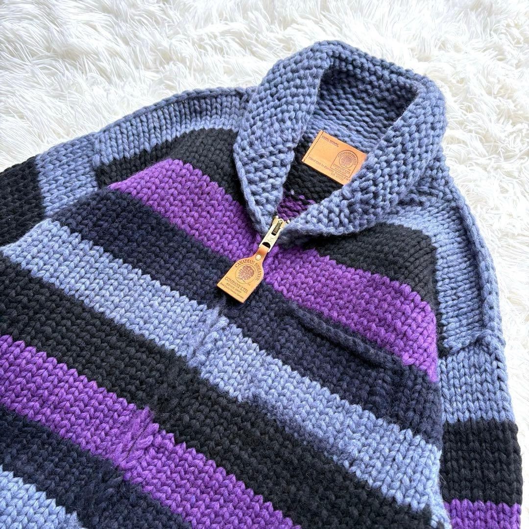 カナディアンセーター カウチンセーター ニット ボーダー柄 ジップアップ ウール