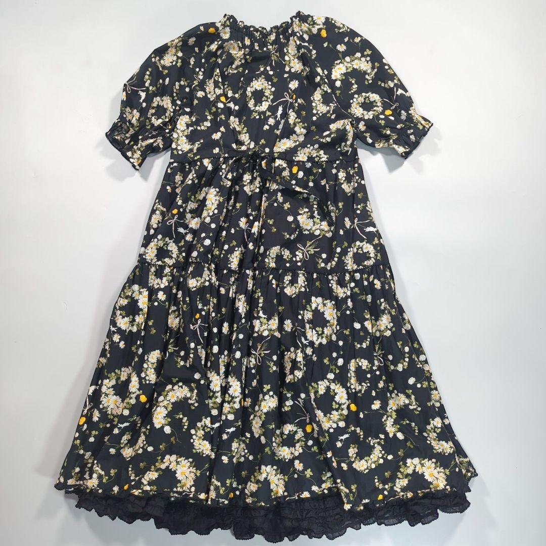 ピンクハウス　マーガレットリース柄　ワンピースドレス　フリル　ひよこ　ミディ丈