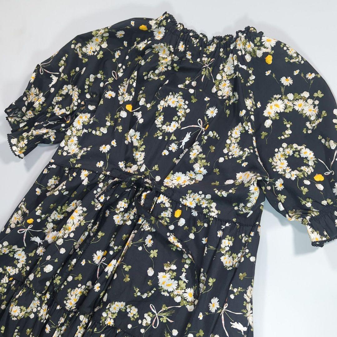 ピンクハウス　マーガレットリース柄　ワンピースドレス　フリル　ひよこ　ミディ丈