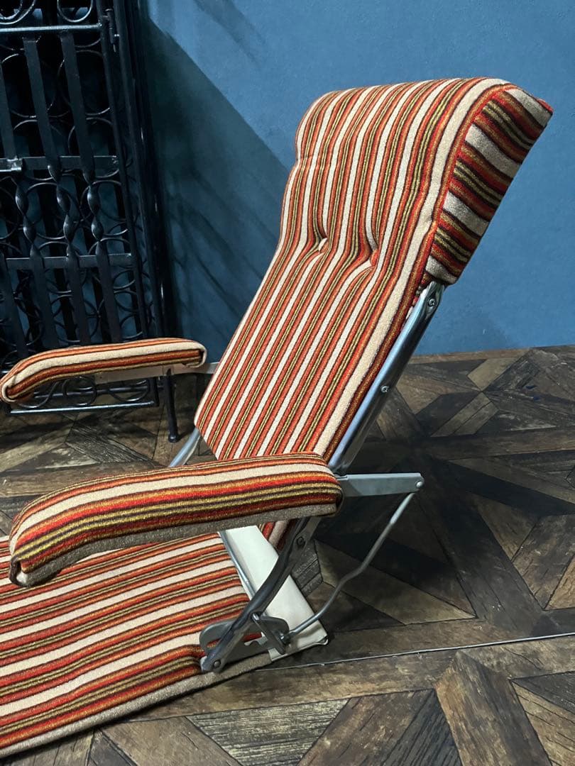 折りたたみ 座椅子 ストライプ 昭和レトロ 当時物 インテリア ビンテージ