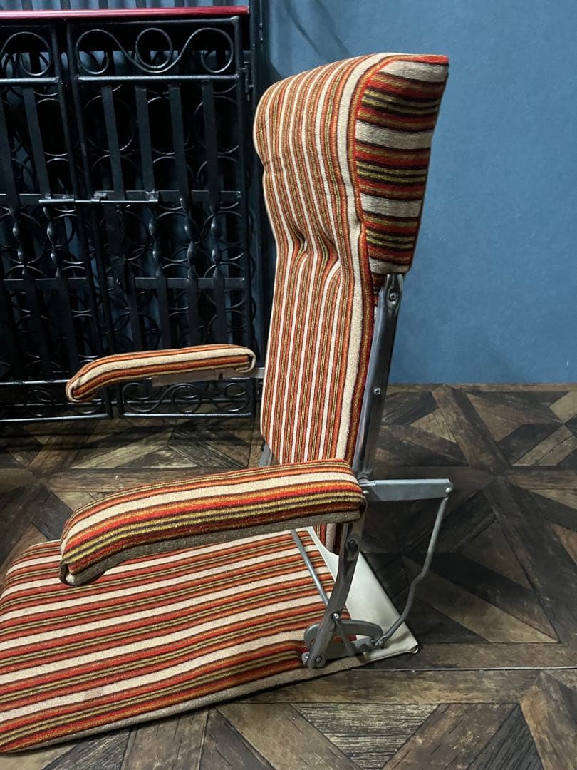 折りたたみ 座椅子 ストライプ 昭和レトロ 当時物 インテリア ビンテージ