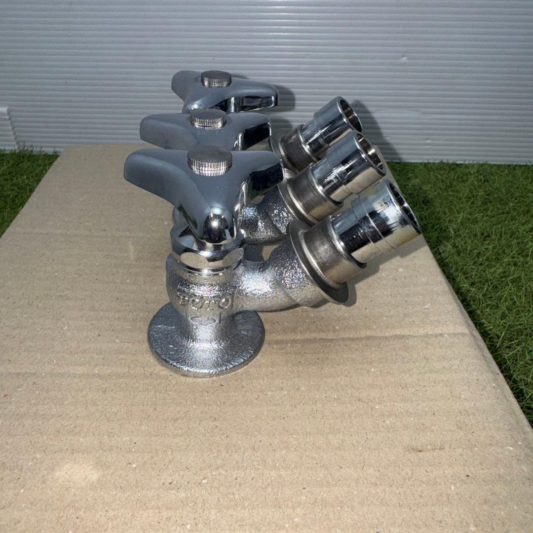 金属製シルバー蛇口 L字型散水用バルブ 3個セット［2265］