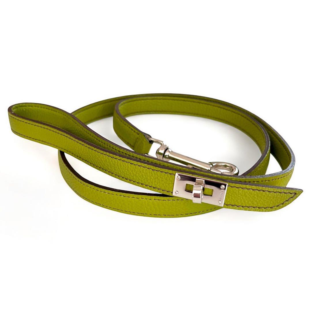 HERMES エルメス ケリー ドッグ リード グリーン 黄緑 革 犬 未使用