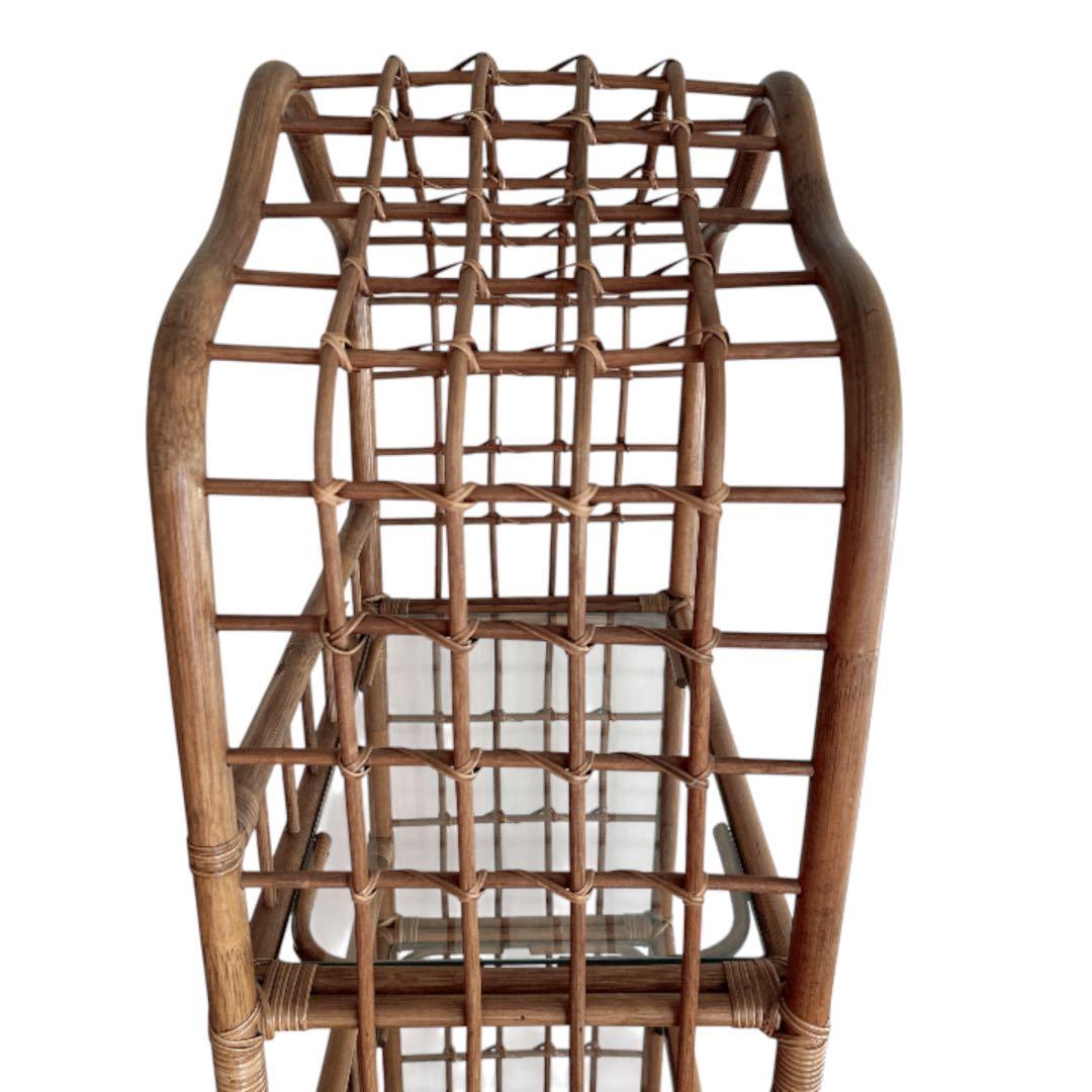 ラタン アーチ型 3段(上・中段ガラス板) 飾り棚 ディスプレイラック 籐家具