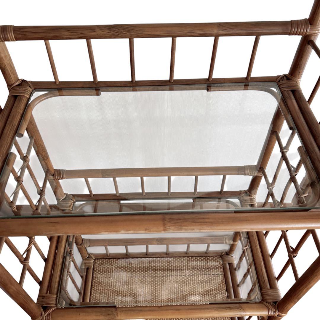 ラタン アーチ型 3段(上・中段ガラス板) 飾り棚 ディスプレイラック 籐家具