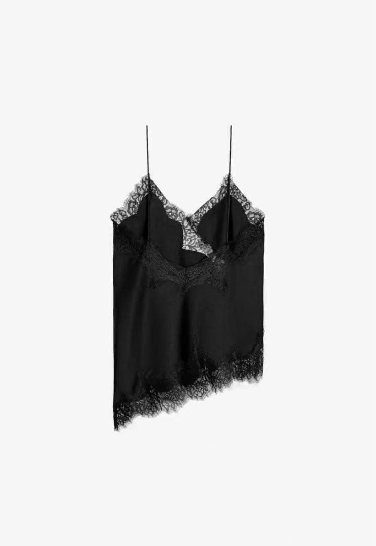 完売★ZARAレーストリムキャミソールトップスSサイズ★黒★新品タグ付フォロー割