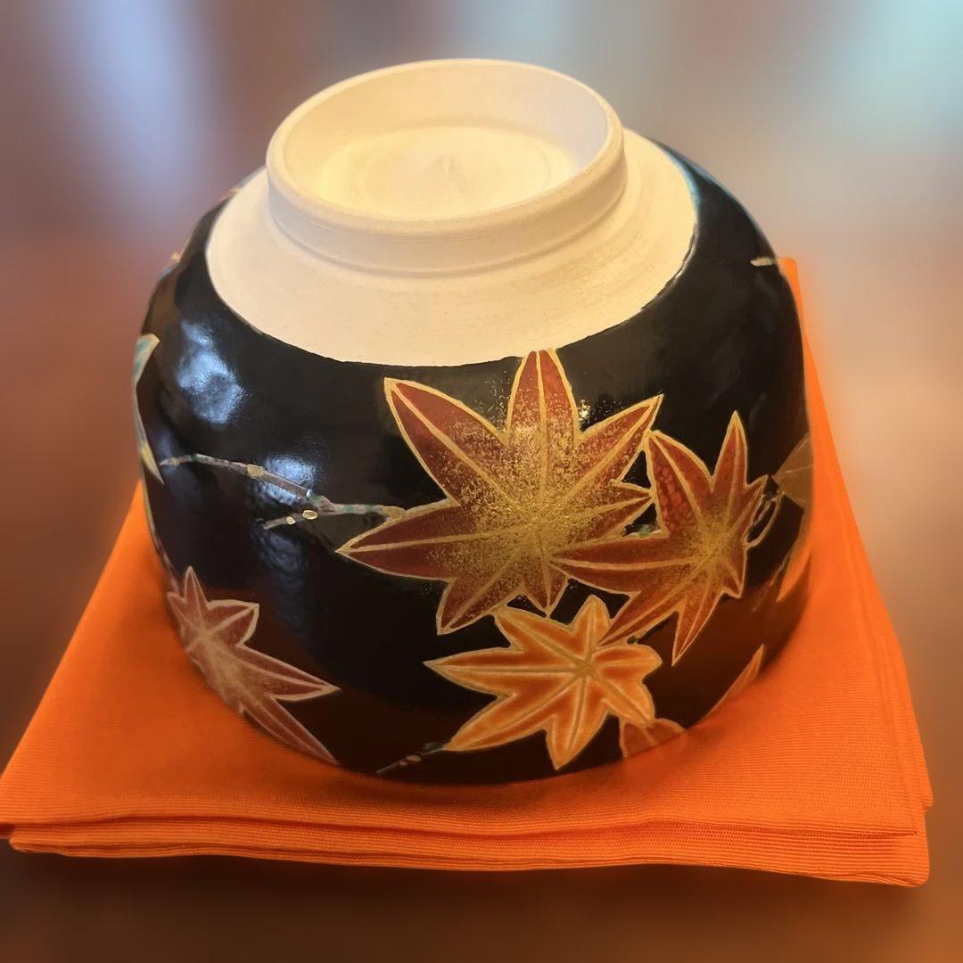 黒仁清写　紅葉絵　茶碗
