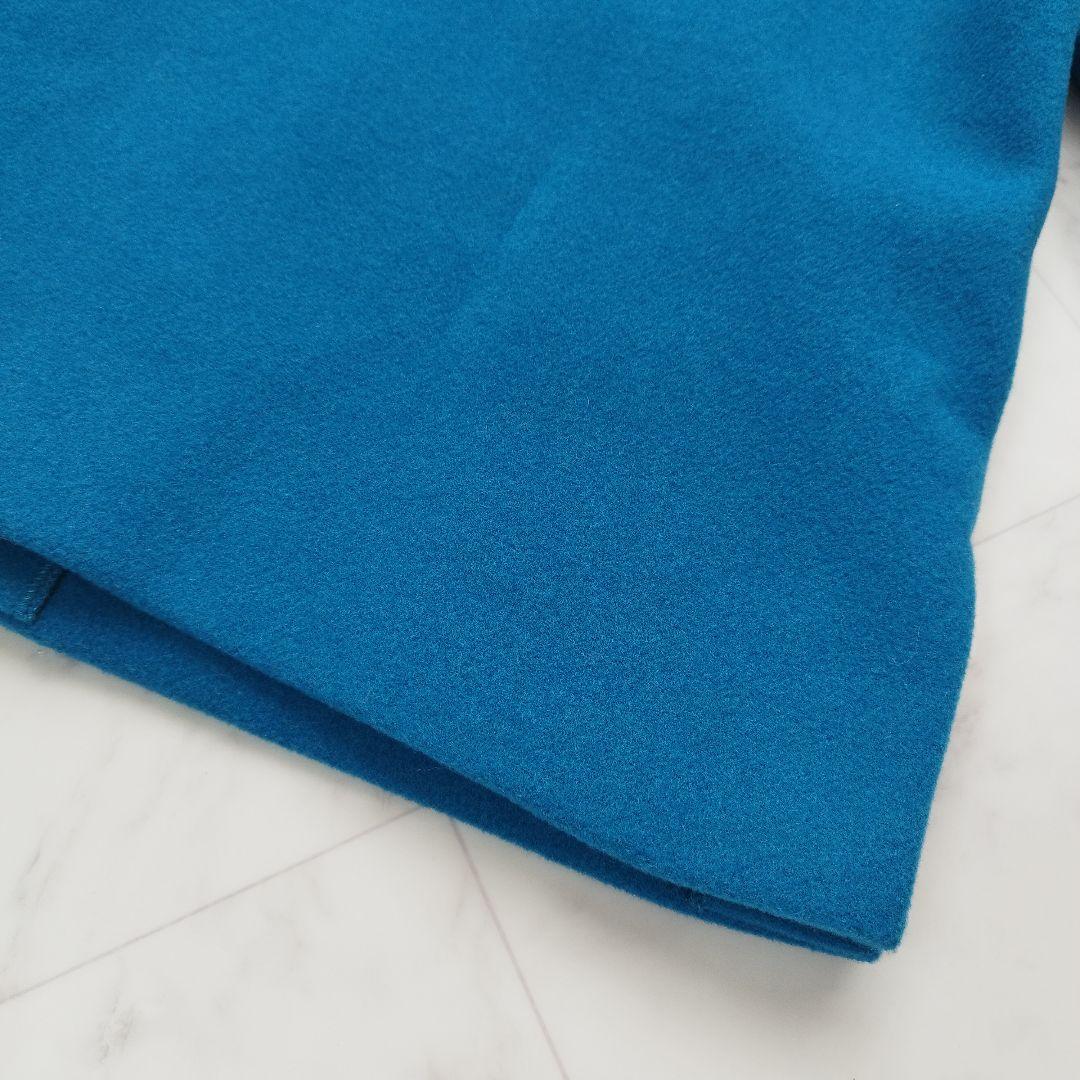 極美品　シップスエニィ　ノンミュールジングウール ノーカラー コート　青