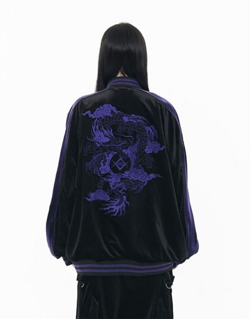 REFLEM レフレム ドラゴン 刺繍 ベロア スカジャン ブラック パープル