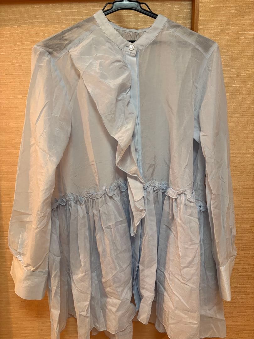 ESTNATION コットンシルク フリルチュニックブラウス ライトブルー