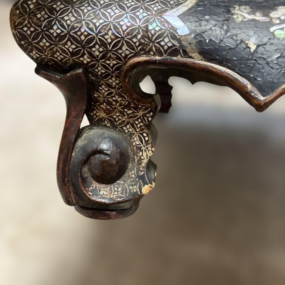 螺鈿細工　平卓　香炉台　花台　飾り台　木製　中国古玩　唐物　人物　骨董品