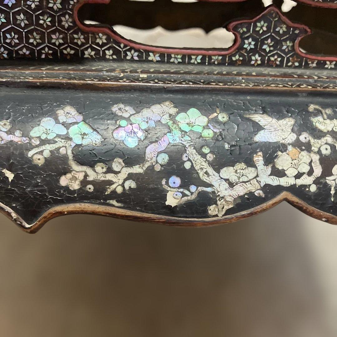 螺鈿細工　平卓　香炉台　花台　飾り台　木製　中国古玩　唐物　人物　骨董品