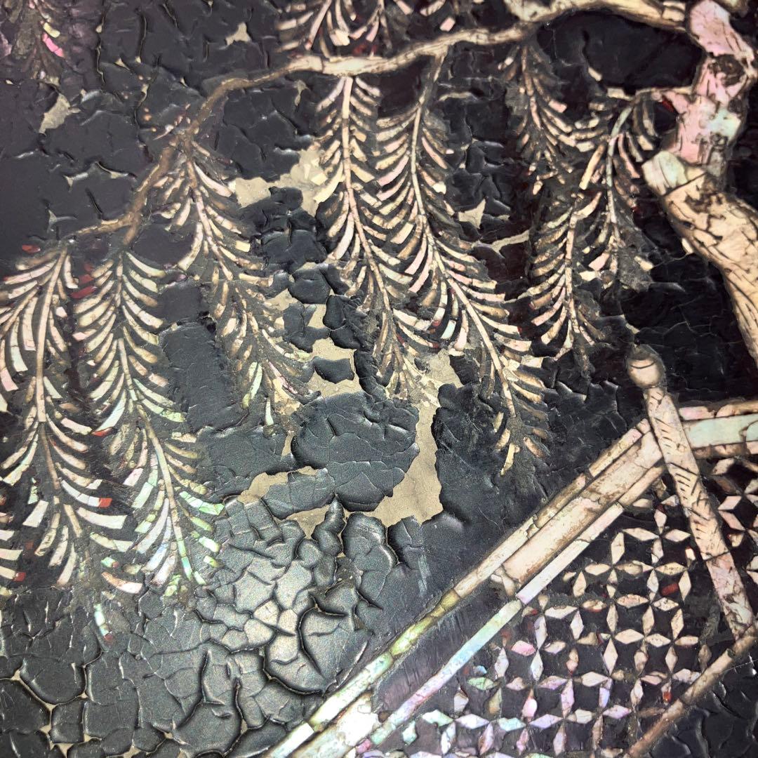 螺鈿細工　平卓　香炉台　花台　飾り台　木製　中国古玩　唐物　人物　骨董品