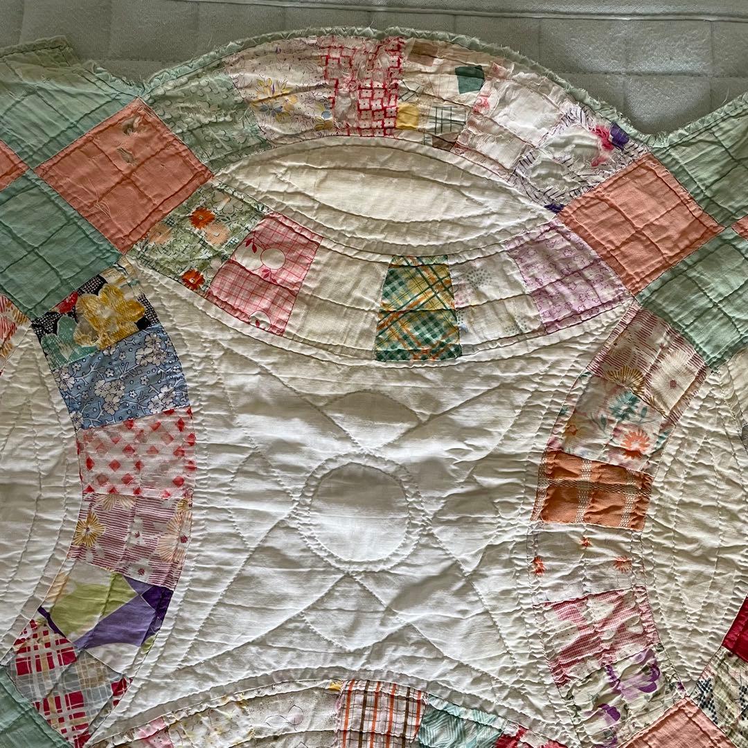 アンティークキルトビンテージ　パッチワークダブルウェディング　フィードサック