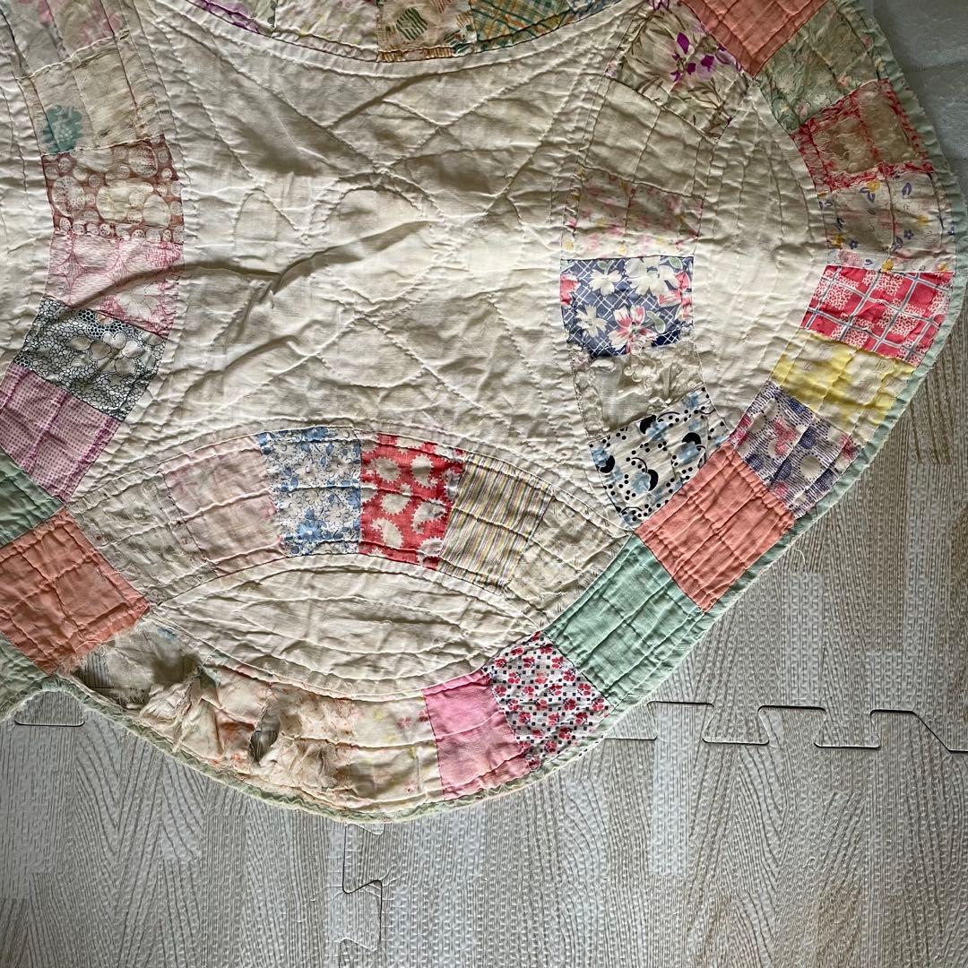 アンティークキルトビンテージ　パッチワークダブルウェディング　フィードサック