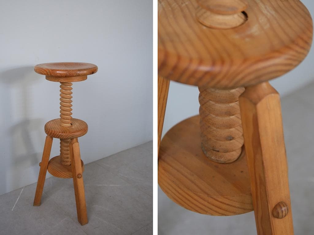 フランスアンティーク作業スツール/木製昇降イス/チェア/飾り棚(91-116)