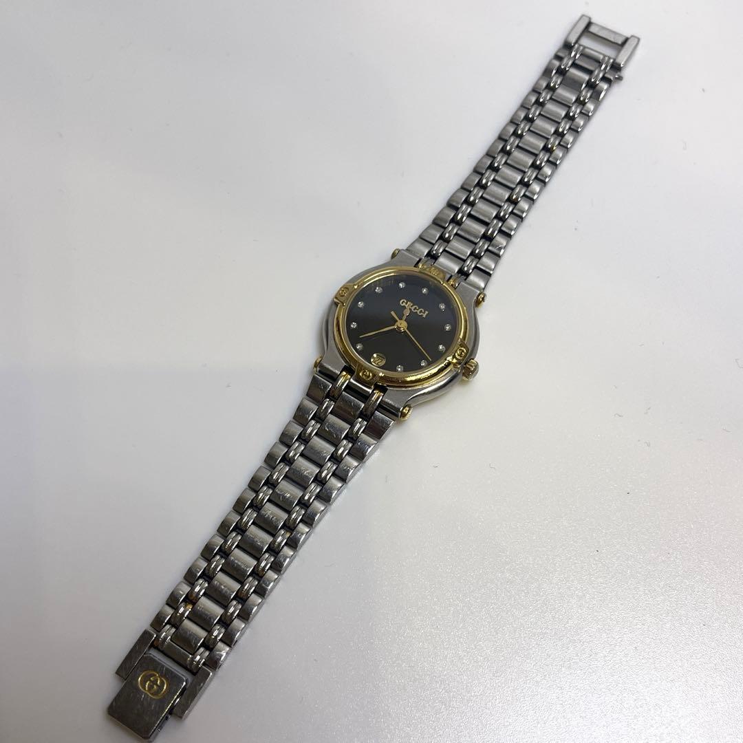GUCCI 9000l 11Pダイヤ ブラック シルバー 腕時計 動作未確認