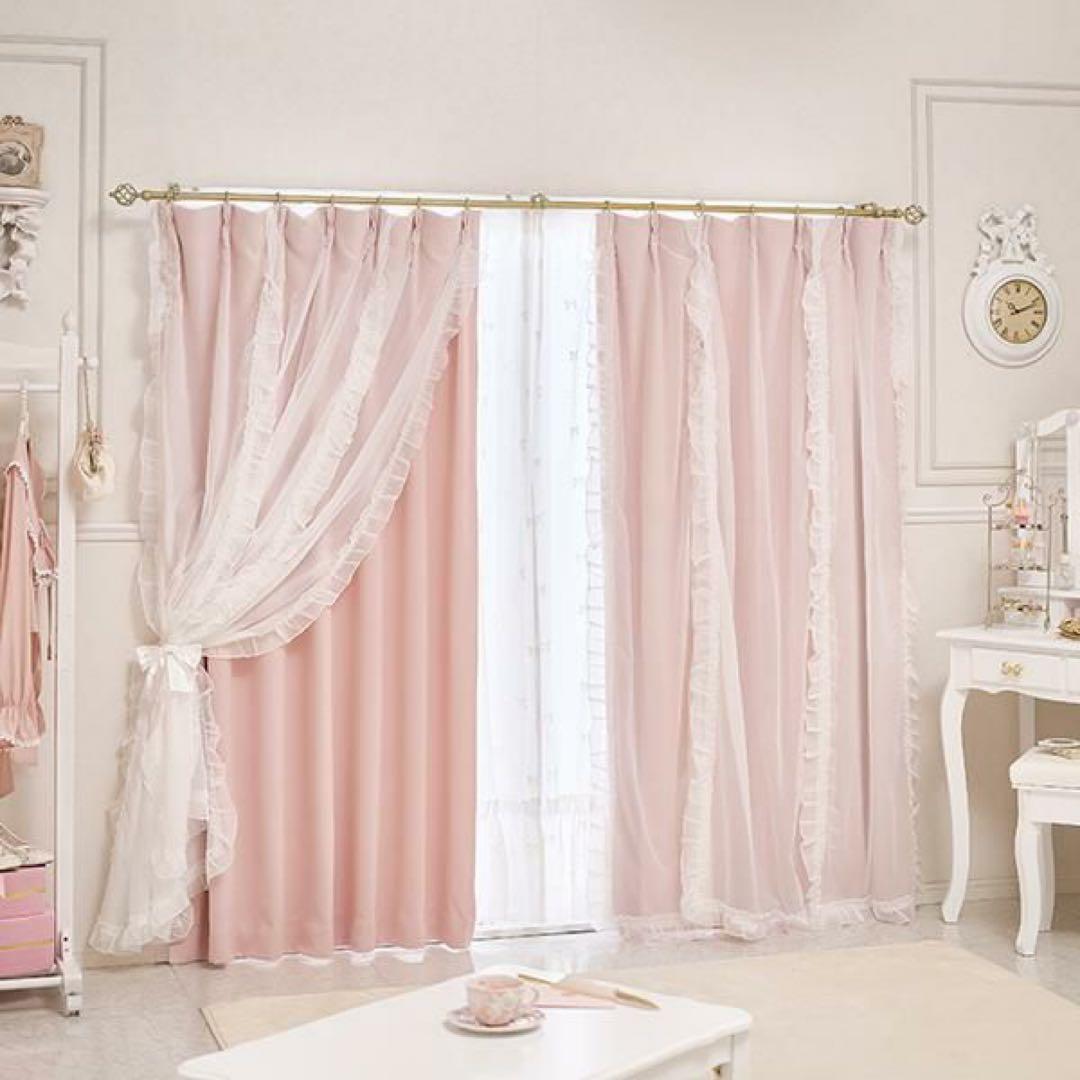 【ロマプリ】マーメイドリボンフリル遮光カーテン(100×178)ピンク
