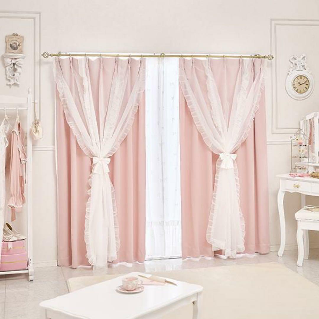 【ロマプリ】マーメイドリボンフリル遮光カーテン(100×178)ピンク