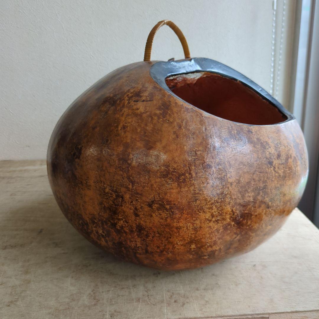 骨董 瓢炭斗 ふくべ細工 炭入れ 炭斗 木製 茶道具茶道 お点前 炭