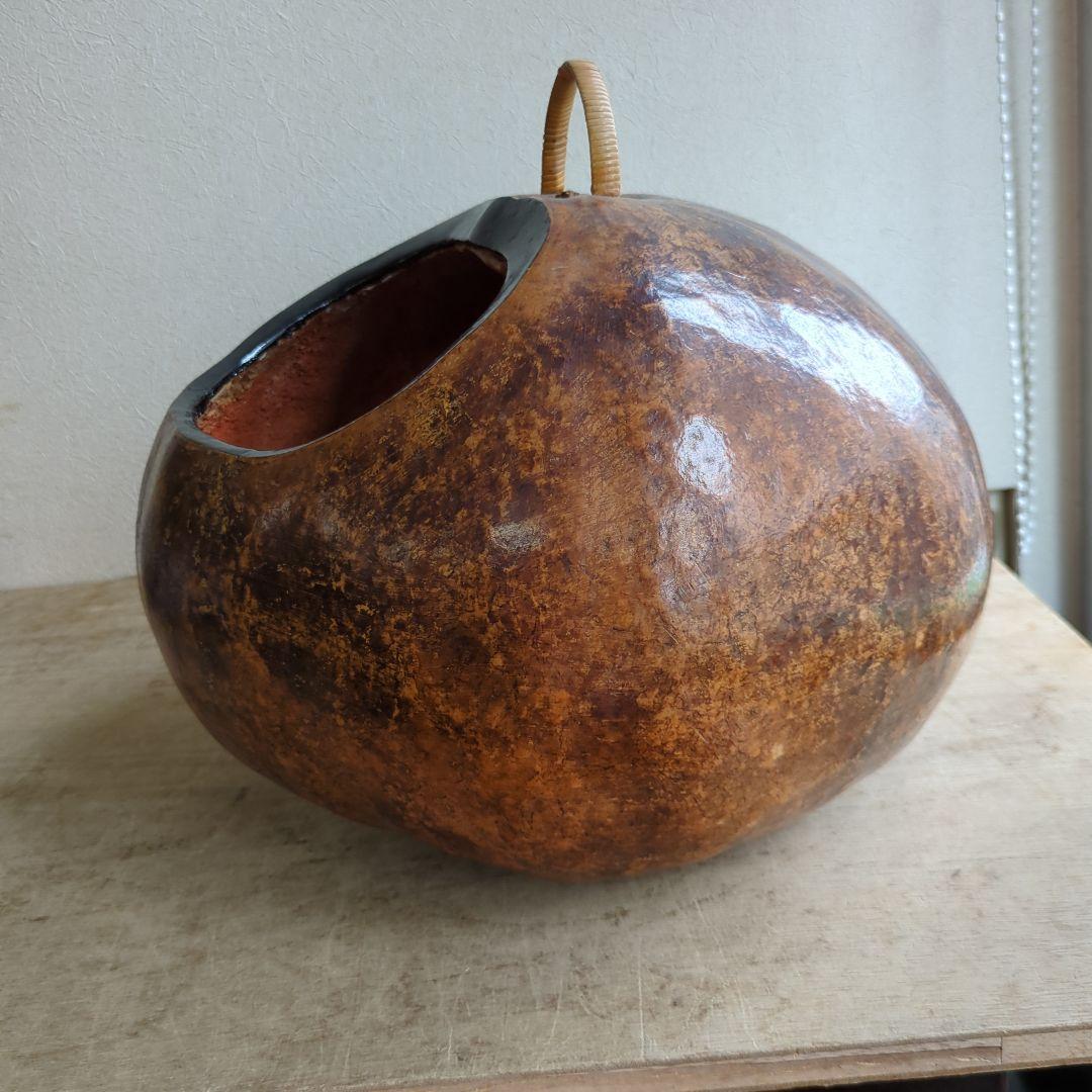 骨董 瓢炭斗 ふくべ細工 炭入れ 炭斗 木製 茶道具茶道 お点前 炭