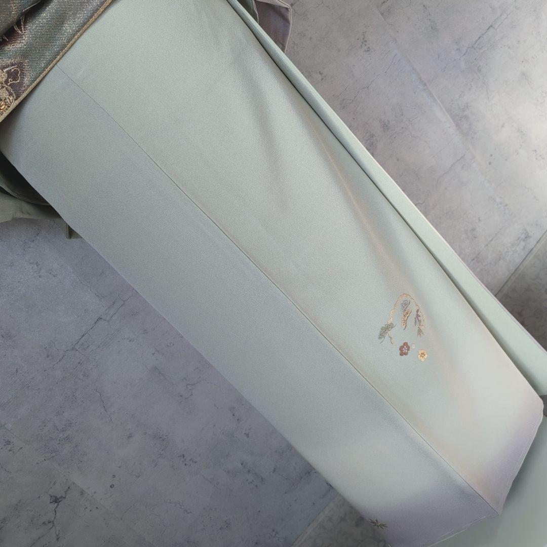 訪問着　フルセット　付け下げ　着物　正絹　刺繍　シンプル　爽やか　しつけ糸　A1