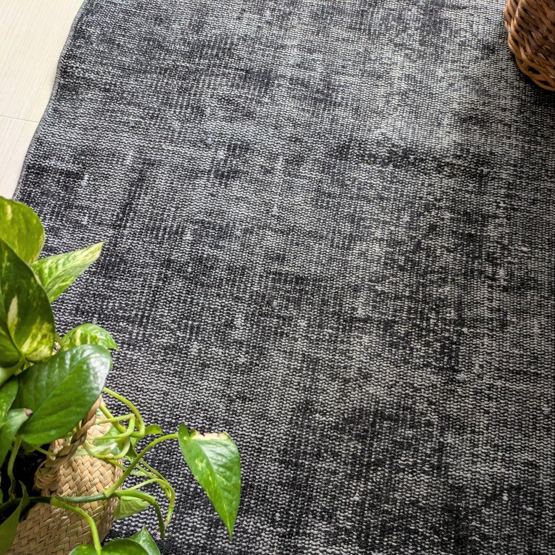 90×188 オーバーダイブラックグレーワンカラー　トルコヴィンテージラグ