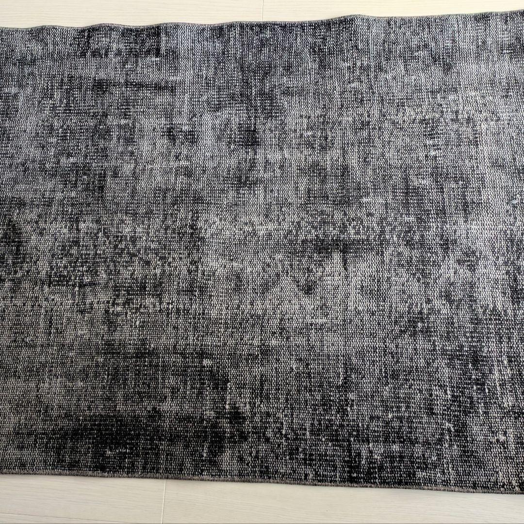 90×188 オーバーダイブラックグレーワンカラー　トルコヴィンテージラグ