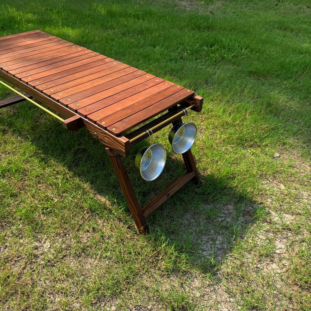 折りたたみローテーブル キャンプテーブル フラットバーナーigtテーブル真鍮ギア