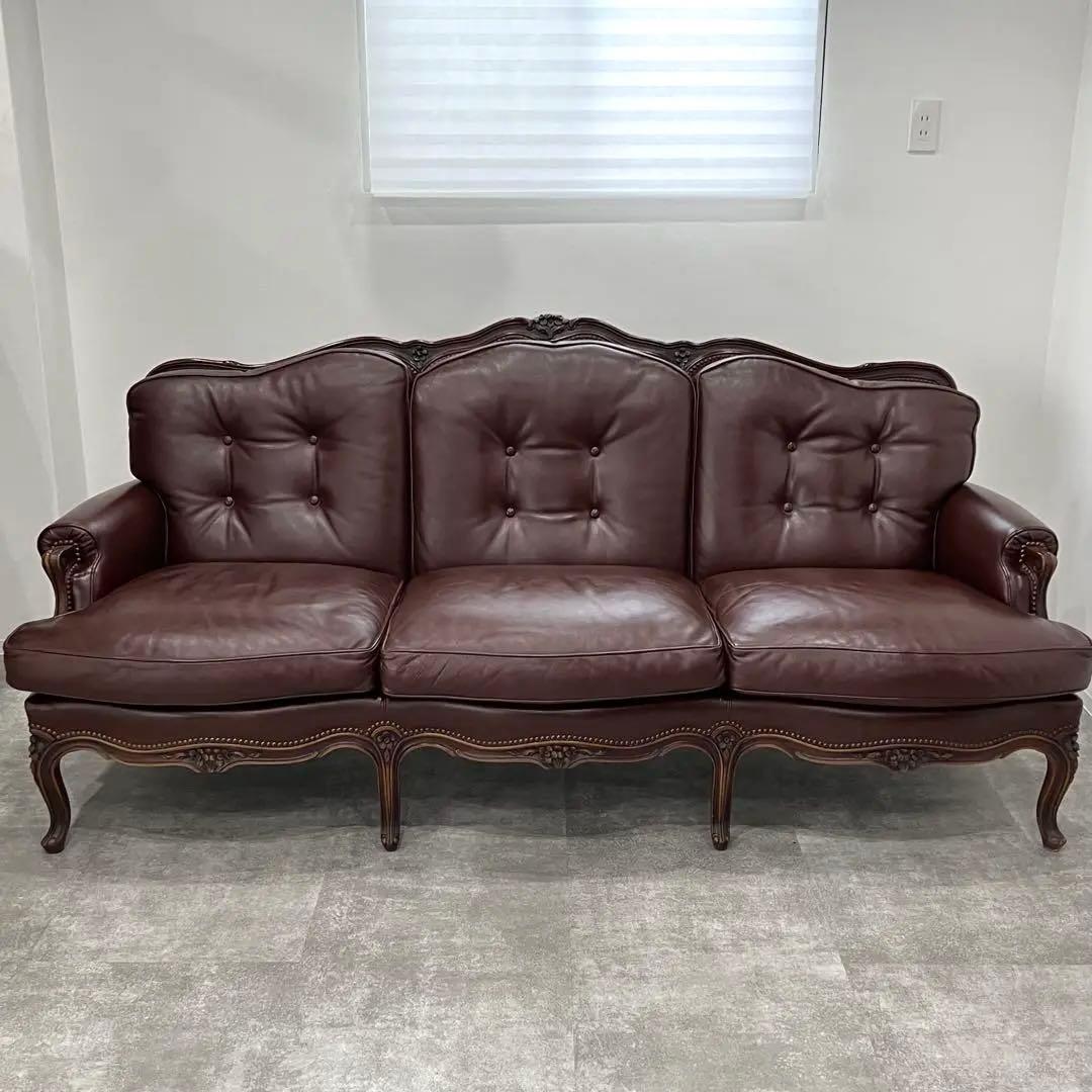 廃盤希少品 karimoku domani ルイXV ソファ レザー3人掛け