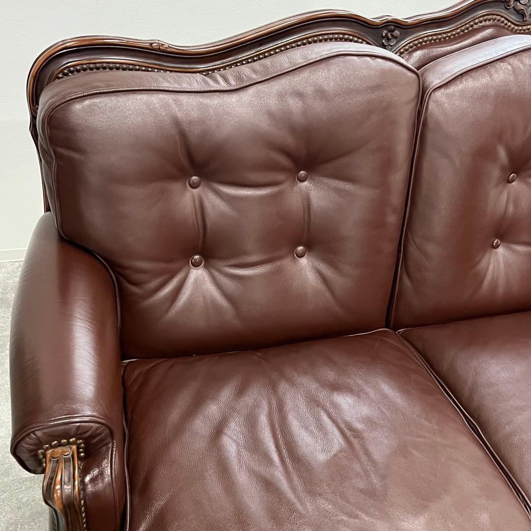 廃盤希少品 karimoku domani ルイXV ソファ レザー3人掛け