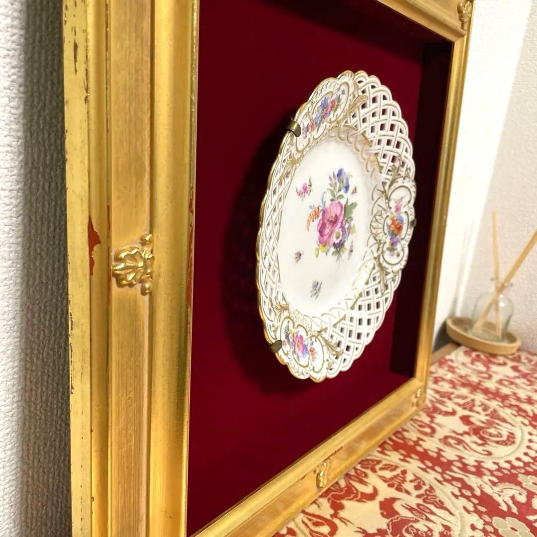 ＊額装済み飾り皿・1820年-1924年・額４０cm・皿２０cm・Meissen