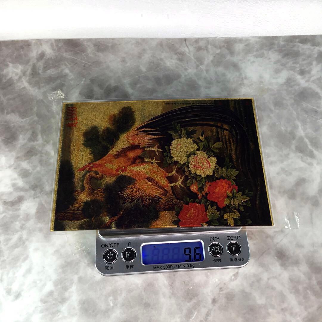 純金 ９９９ Ｋ２４ 尾長鶏 松 牡丹 額縁 GOLD縁起物 ROEN joy
