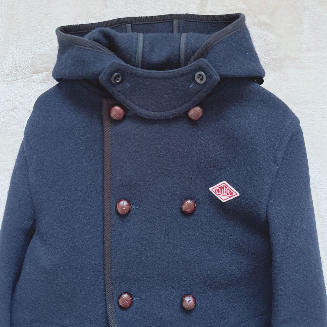 【極美品】DANTON フード付きウールコート くるみボタン 38 ネイビー L
