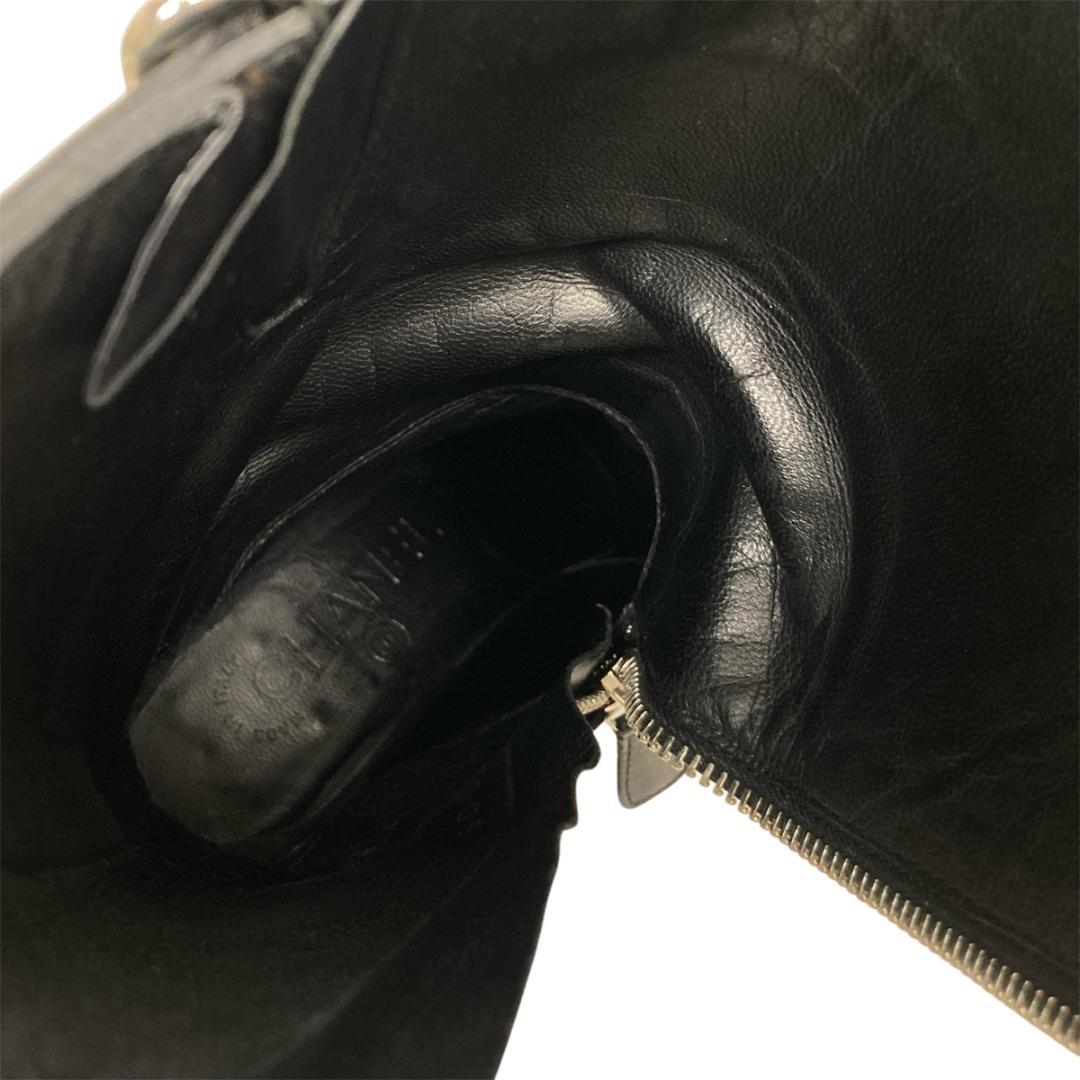 シャネル ココマーク エンジニアブーツ 35C レザー ブラック サイドジップ