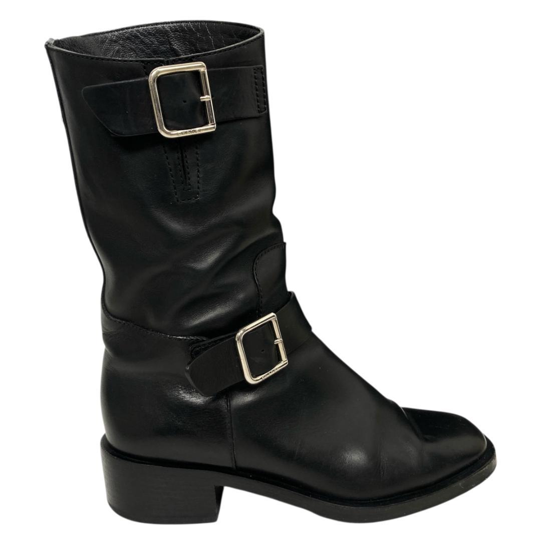 シャネル ココマーク エンジニアブーツ 35C レザー ブラック サイドジップ