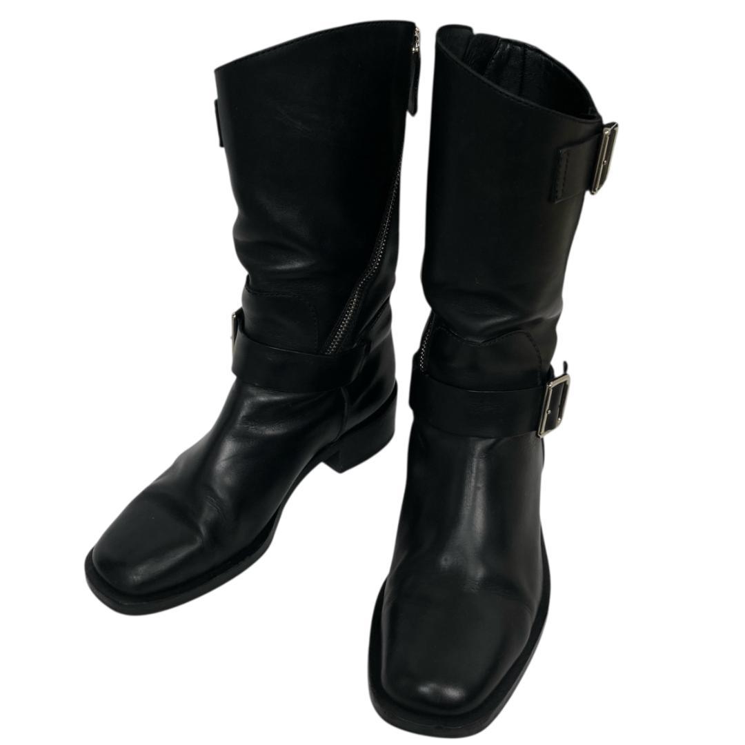 シャネル ココマーク エンジニアブーツ 35C レザー ブラック サイドジップ