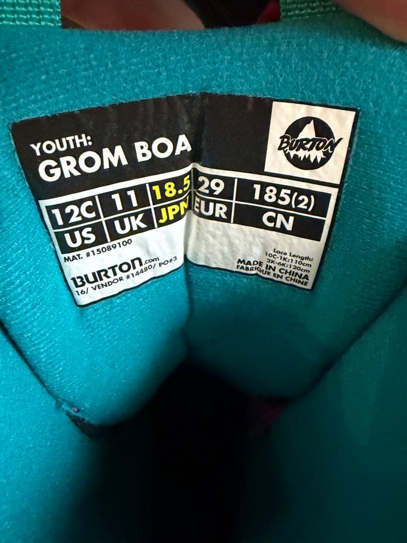 Burton GROM BOA 子供用スノーボードブーツ バートン18.5cm
