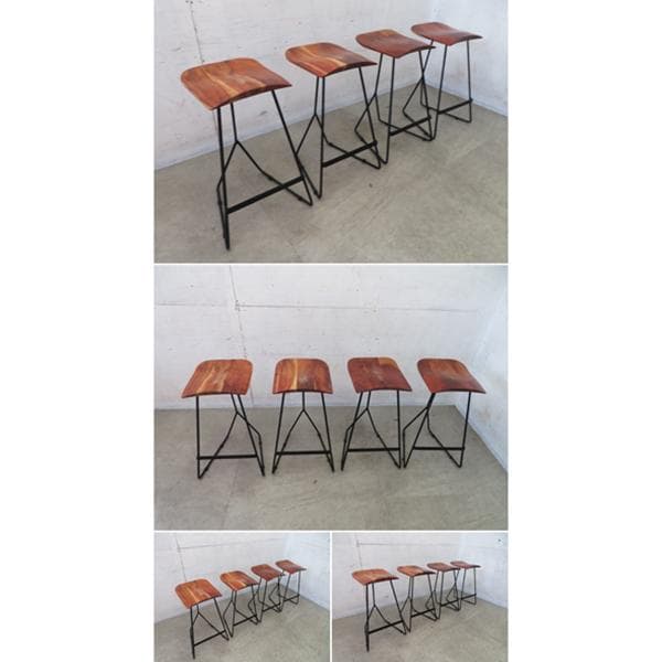 展示品■アカシア無垢材■カウンターチェア■4脚セット■アイアンレッグ■スツール■