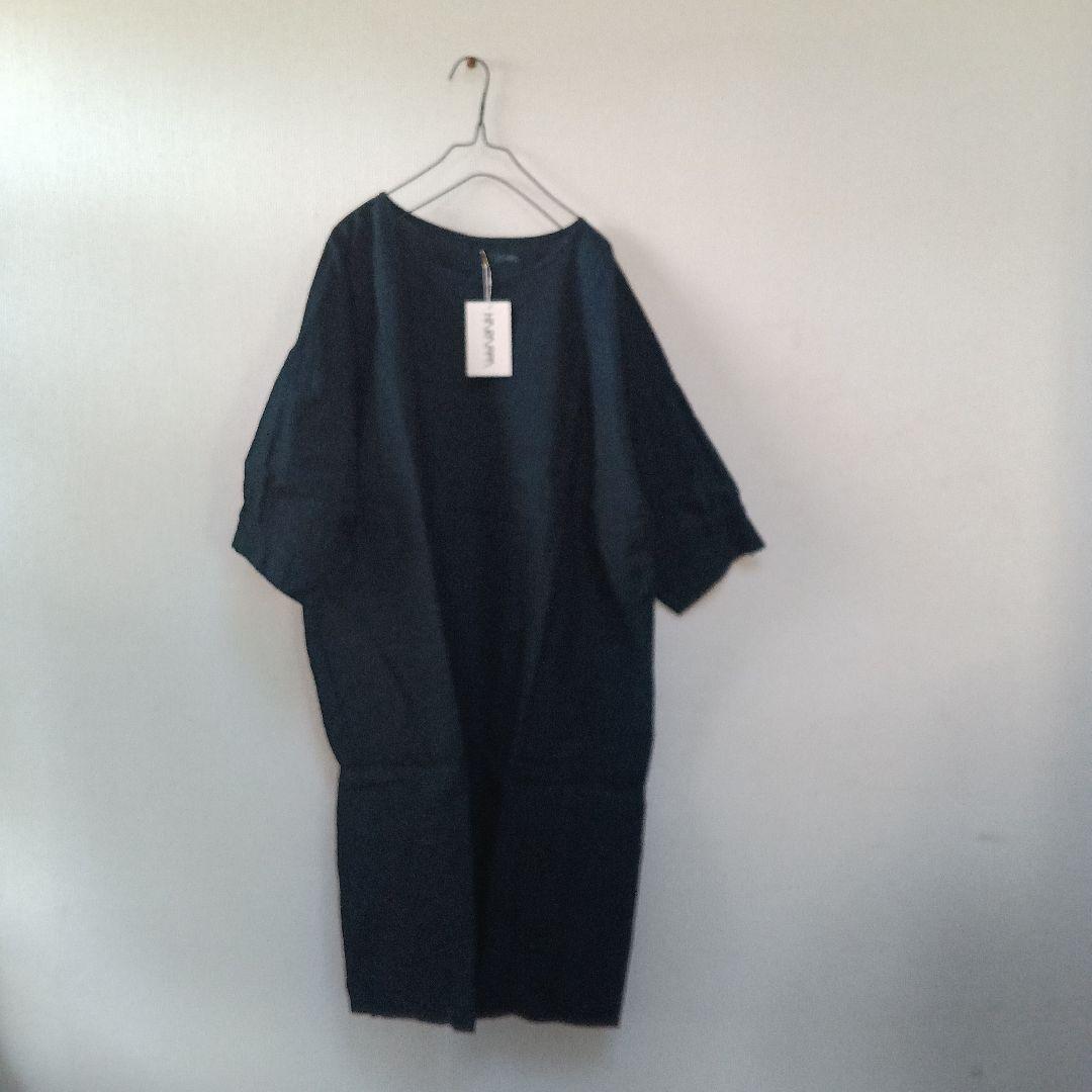 はらっぱ会津木綿スモックワンピース黒緑未使用品